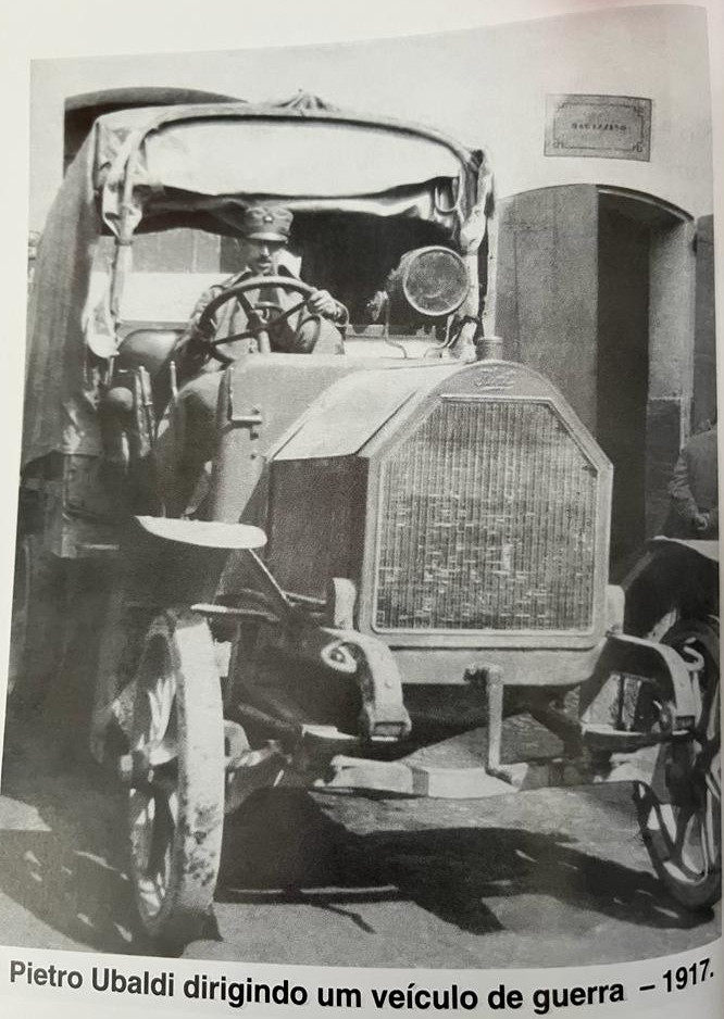 Pietro Ubaldi driving a war truck